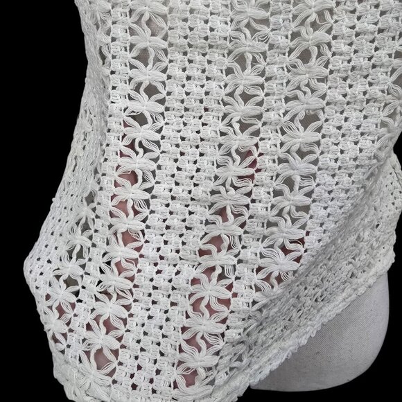 Roxy ✦ White Crochet Tank Top ✦ Floral Pattern Racerback Cotton Knit Size S EUC - Picture 4 of 11